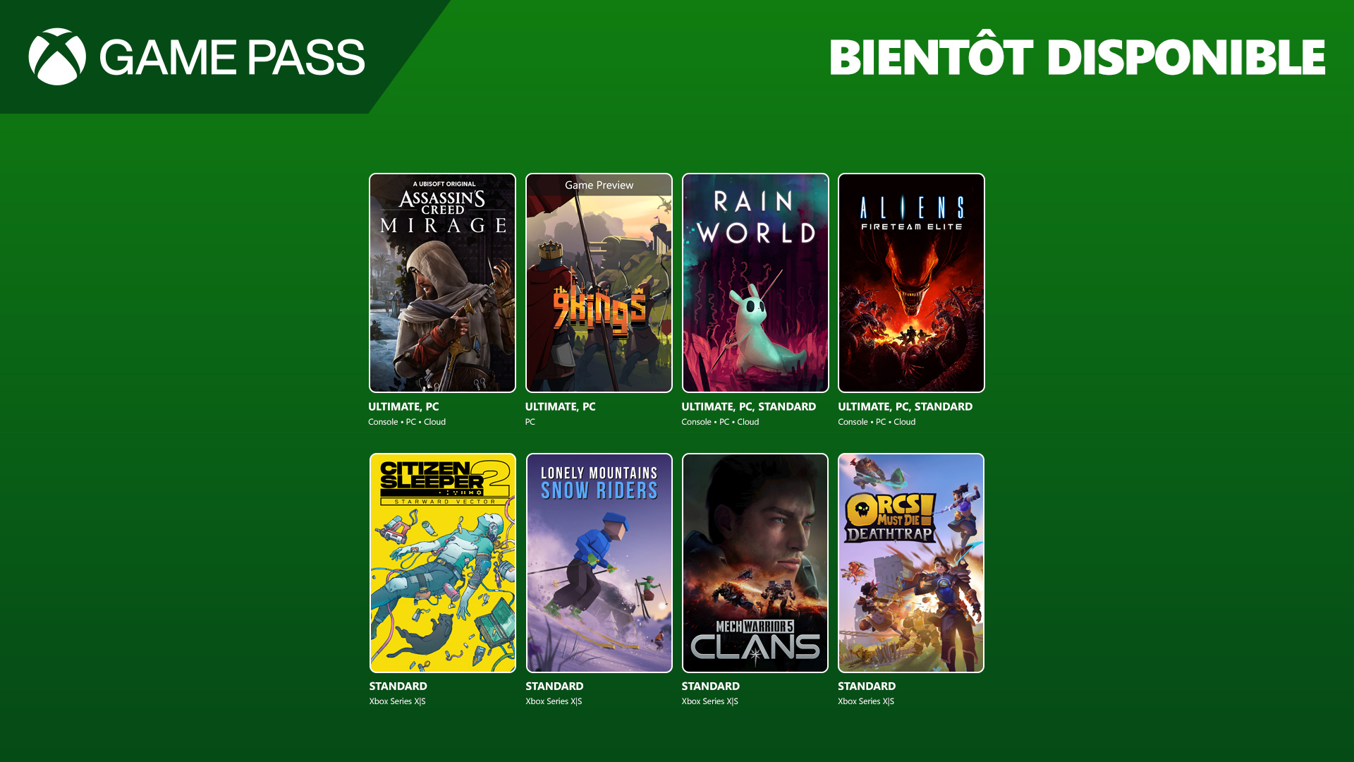Game Pass] Assassin’s Creed Mirage, 9 Kings (Game Preview), Rain World